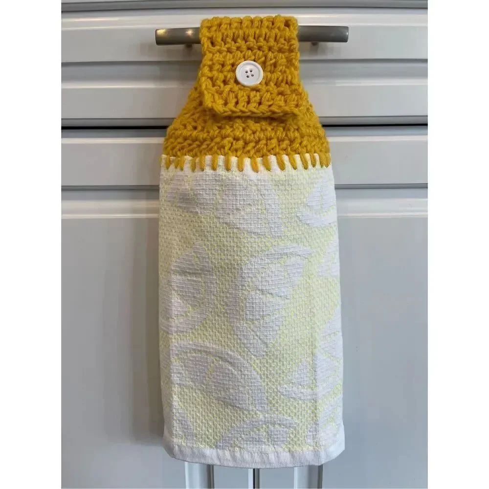 Crochet Top Kitchen Towel- Lemon Slices green topper